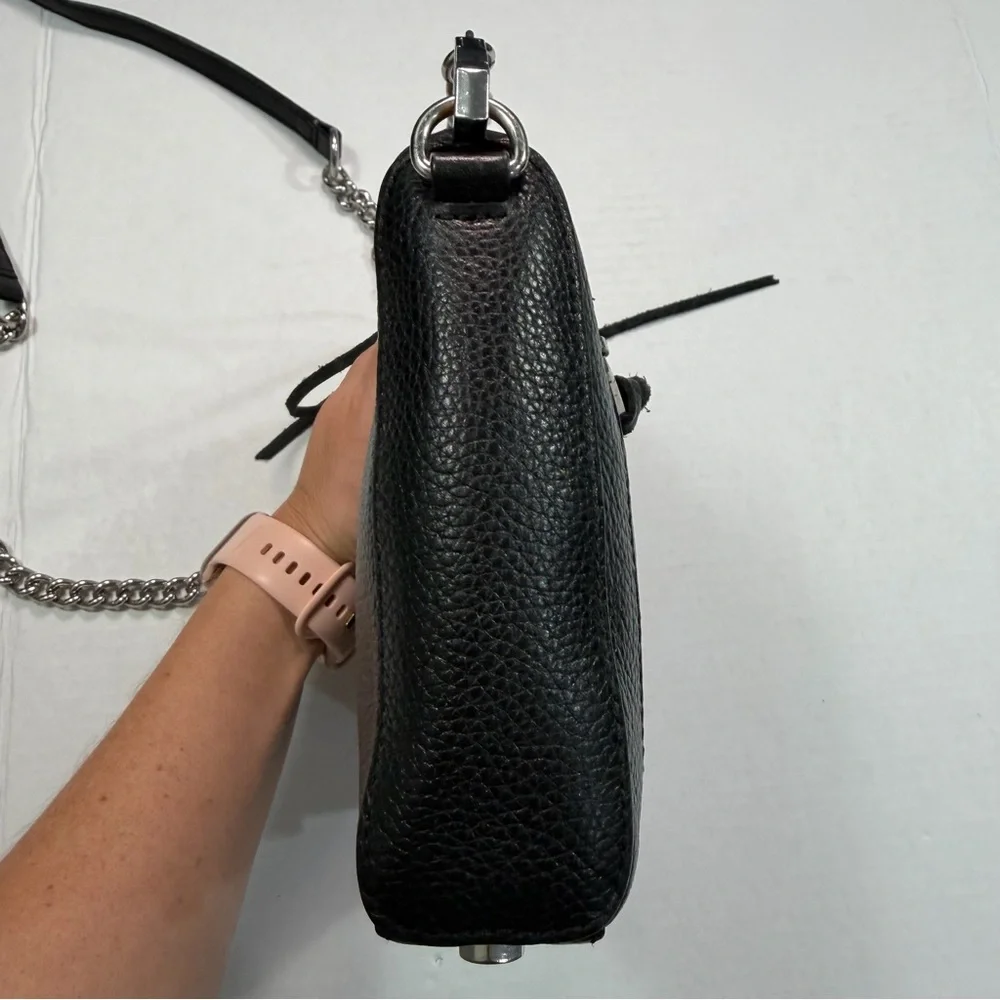 Rebecca Minkoff Avery Leather Crossbody Bag, Pebbled Black Silver Chain